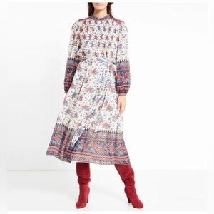 Ulla Johnson Prisma Floral Silk Blend Chiffon Midi Dress Red Cream Sz 4